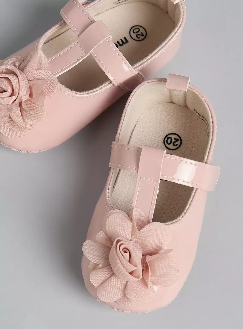 Floral Accent Booties with Hook and Loop Closure-2