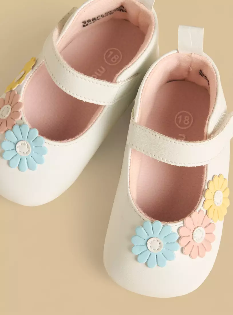 Floral Accent Booties with Hook and Loop Closure-2