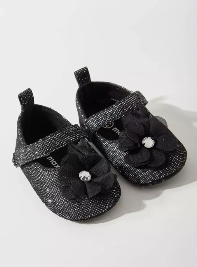 Floral Accent Booties with Hook and Loop Closure-2