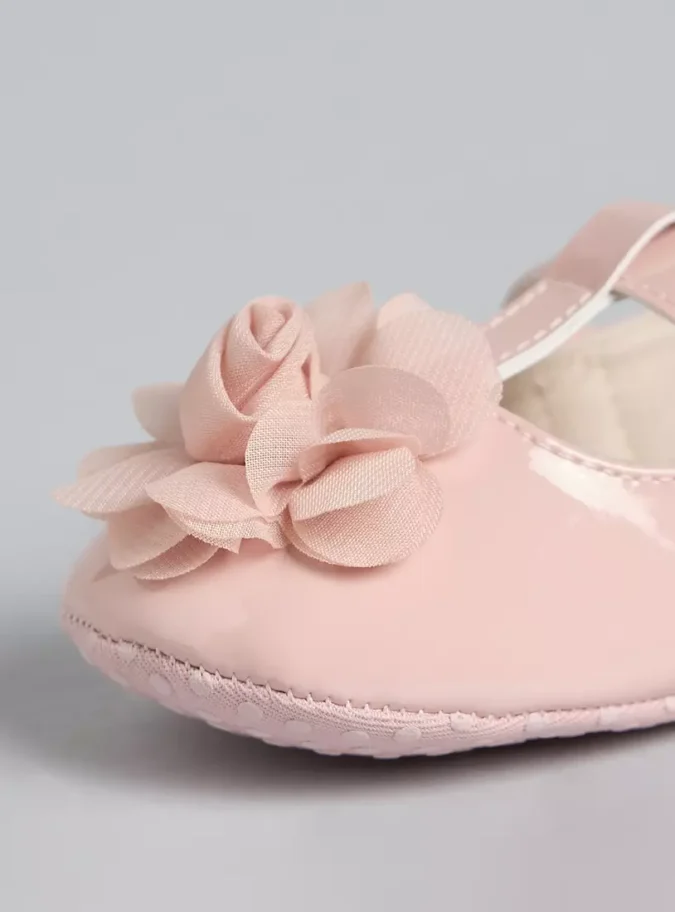 Floral Accent Booties with Hook and Loop Closure-3