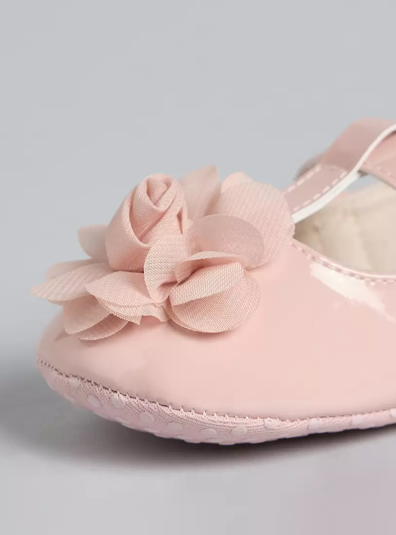 Floral Accent Booties with Hook and Loop Closure-3