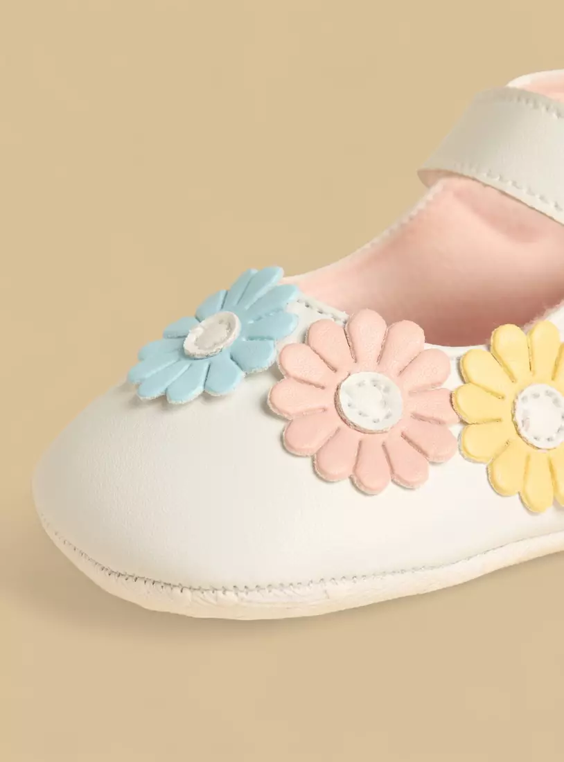 Floral Accent Booties with Hook and Loop Closure-3