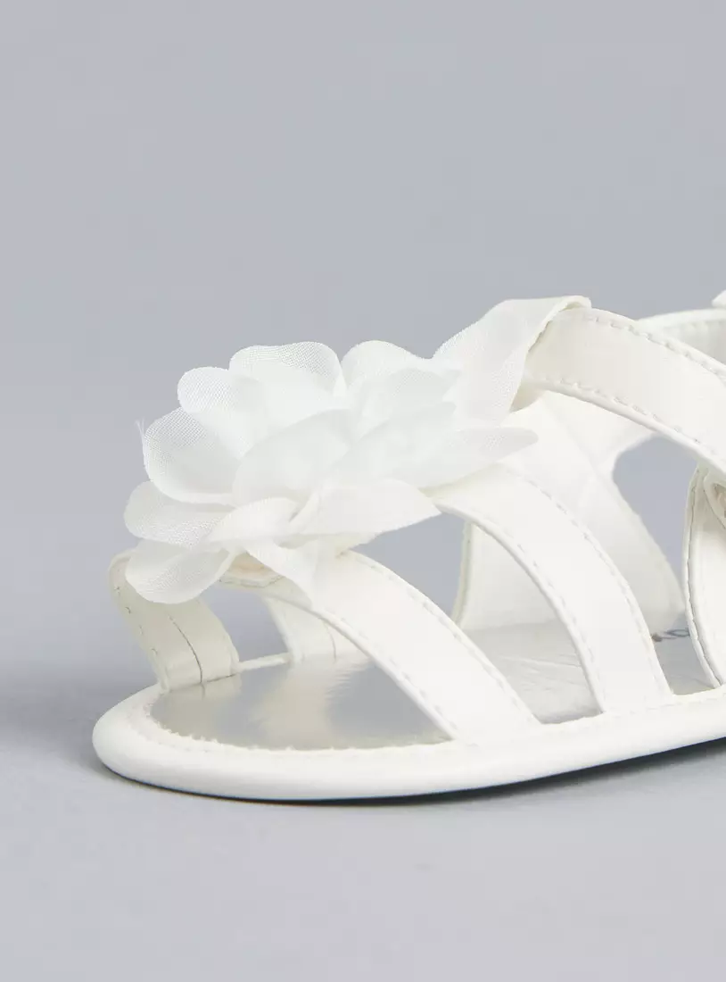 Floral Accent Booties with Hook and Loop Closure-3