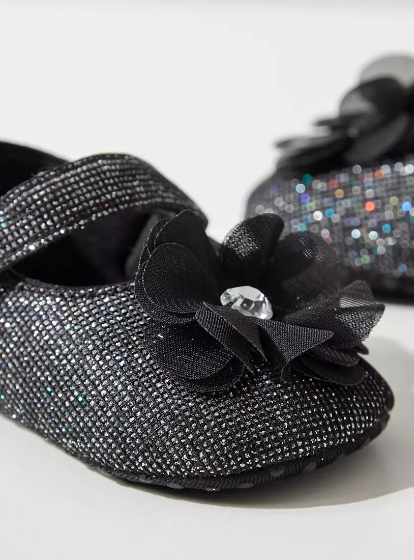 Floral Accent Booties with Hook and Loop Closure-3