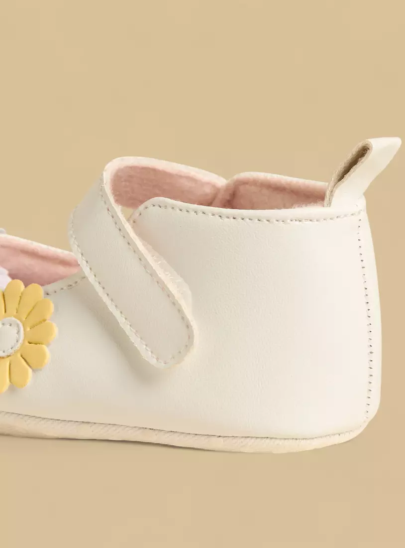 Floral Accent Booties with Hook and Loop Closure-4