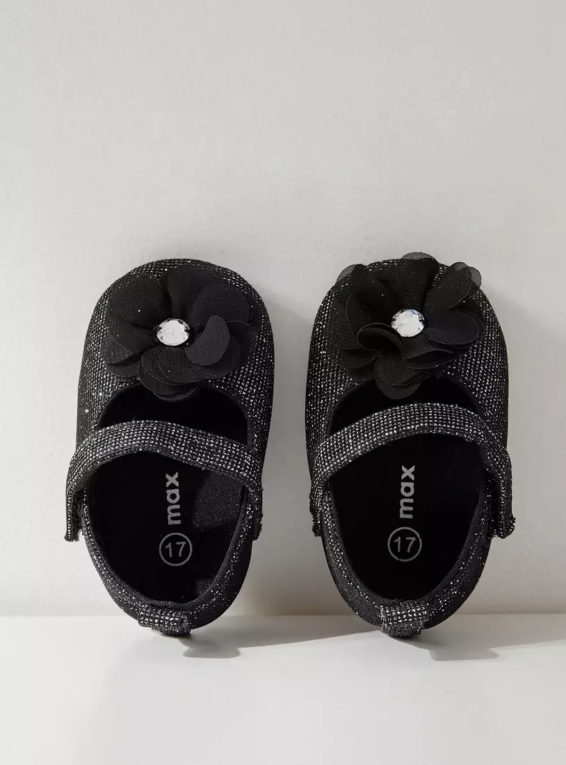 Floral Accent Booties with Hook and Loop Closure-4