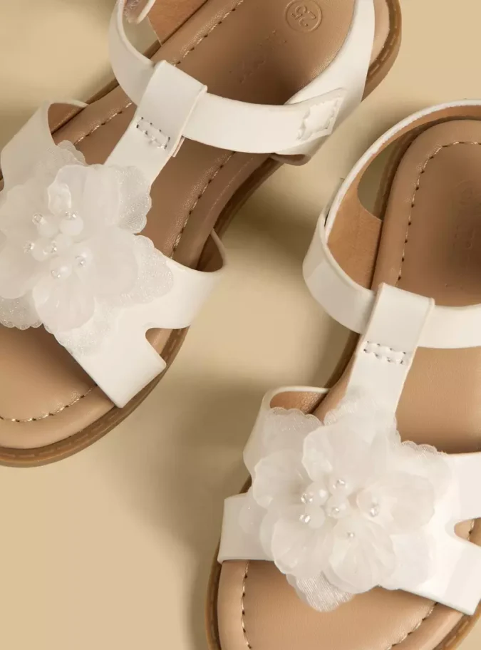 Floral Accent Sandals with Hook and Loop Closure-2