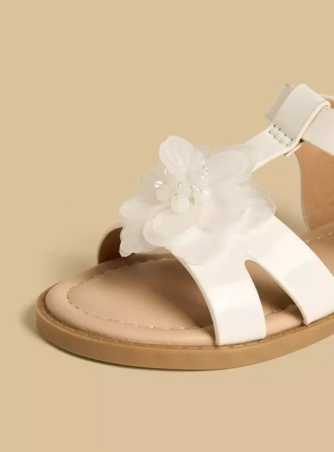 Floral Accent Sandals with Hook and Loop Closure-3