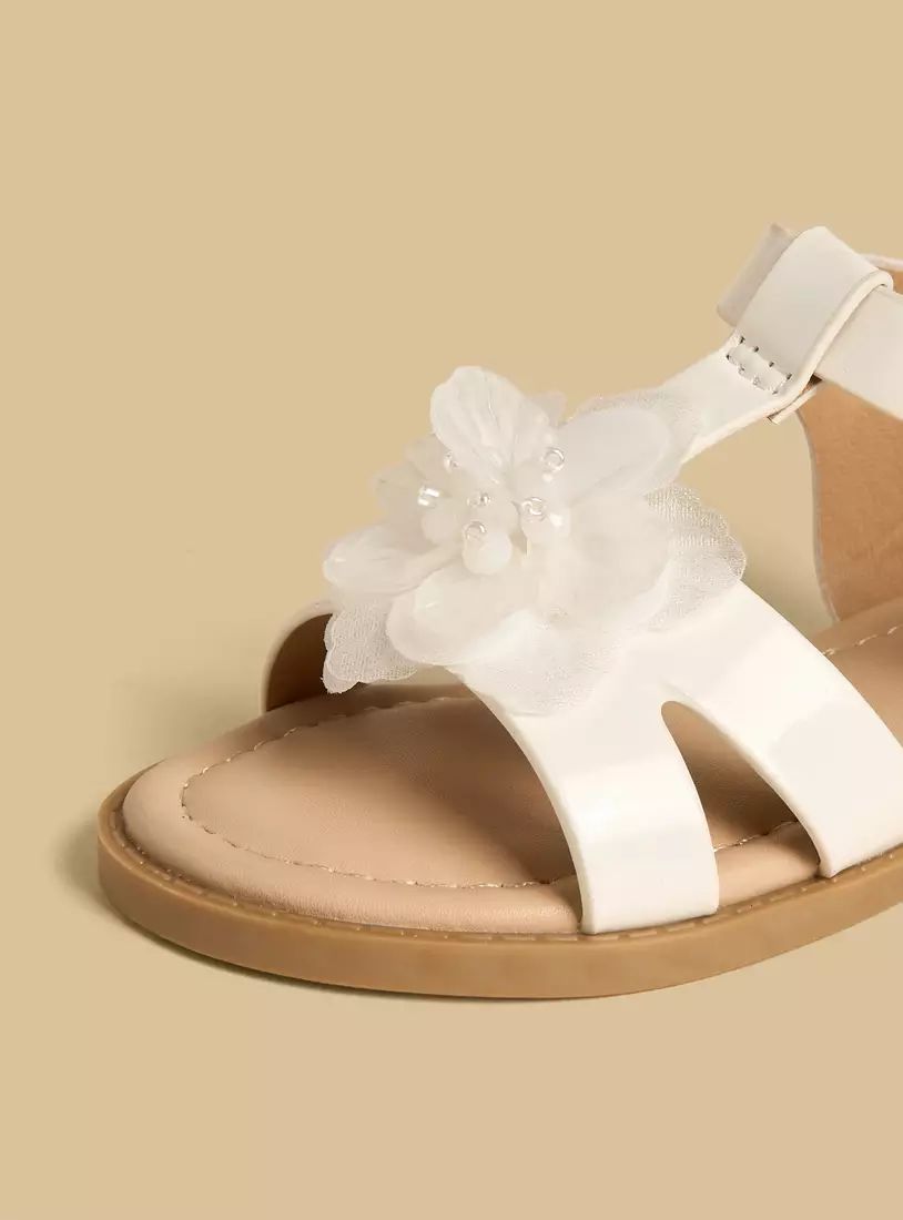 Floral Accent Sandals with Hook and Loop Closure-3