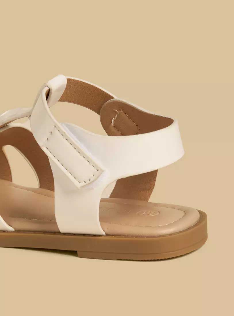 Floral Accent Sandals with Hook and Loop Closure-4