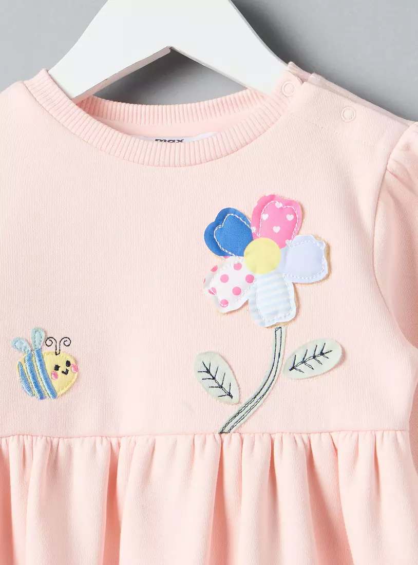 Floral Applique Sweat Dress-4