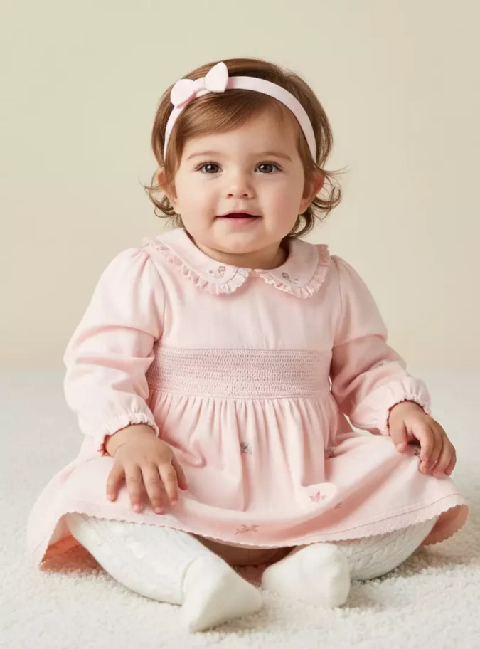 Floral Embroidered Better Cotton Collared Dress with Hairband-1