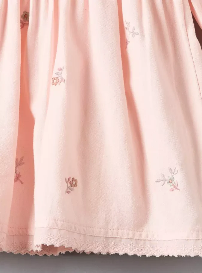 Floral Embroidered Better Cotton Collared Dress with Hairband-4