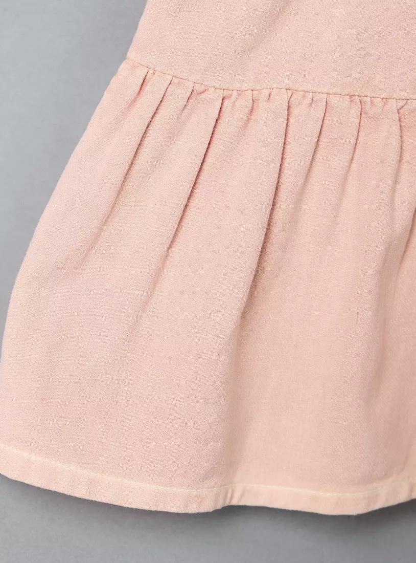 Floral Embroidered Collar Tiered Twill Dress4