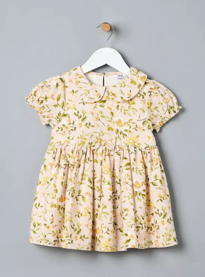Floral Print Collared Linen Dress-1