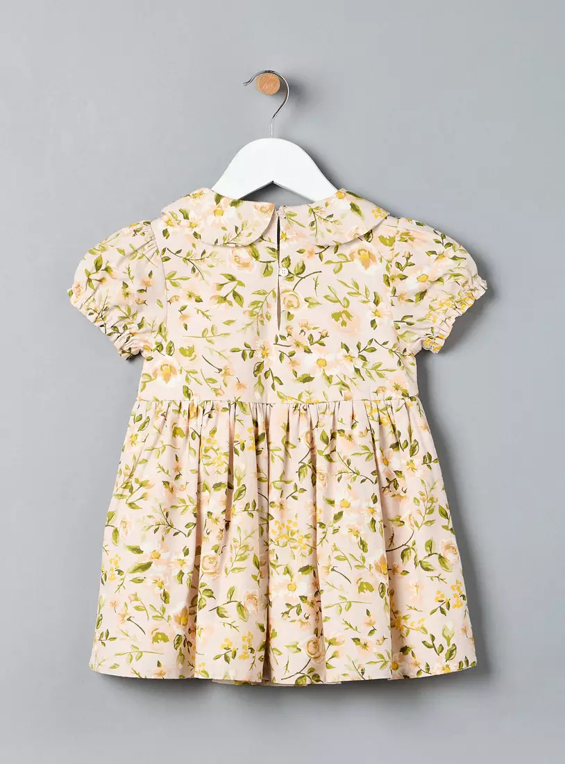Floral Print Collared Linen Dress-2