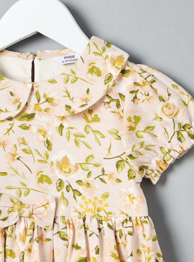 Floral Print Collared Linen Dress-3