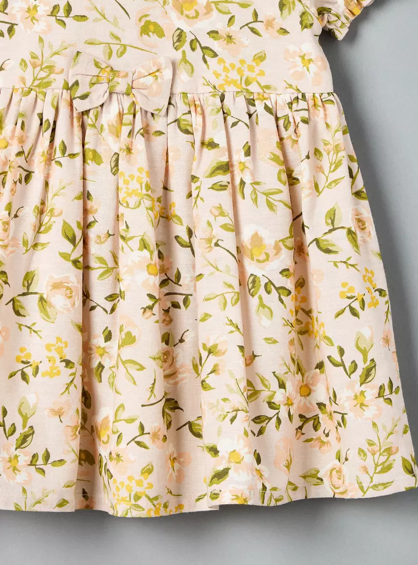 Floral Print Collared Linen Dress-4