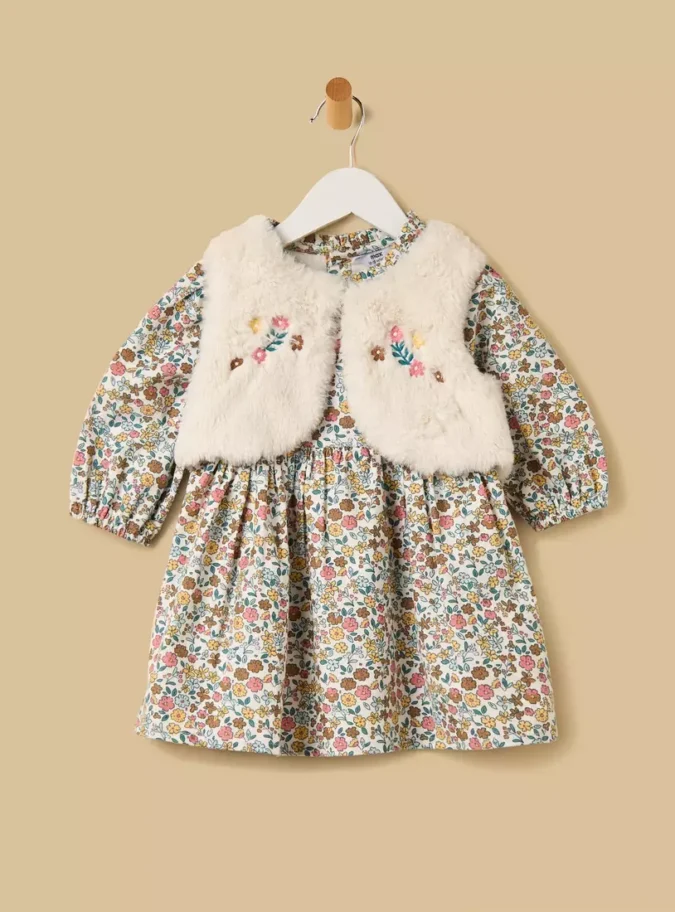 Floral Print Cotton Dress with Shrug-2