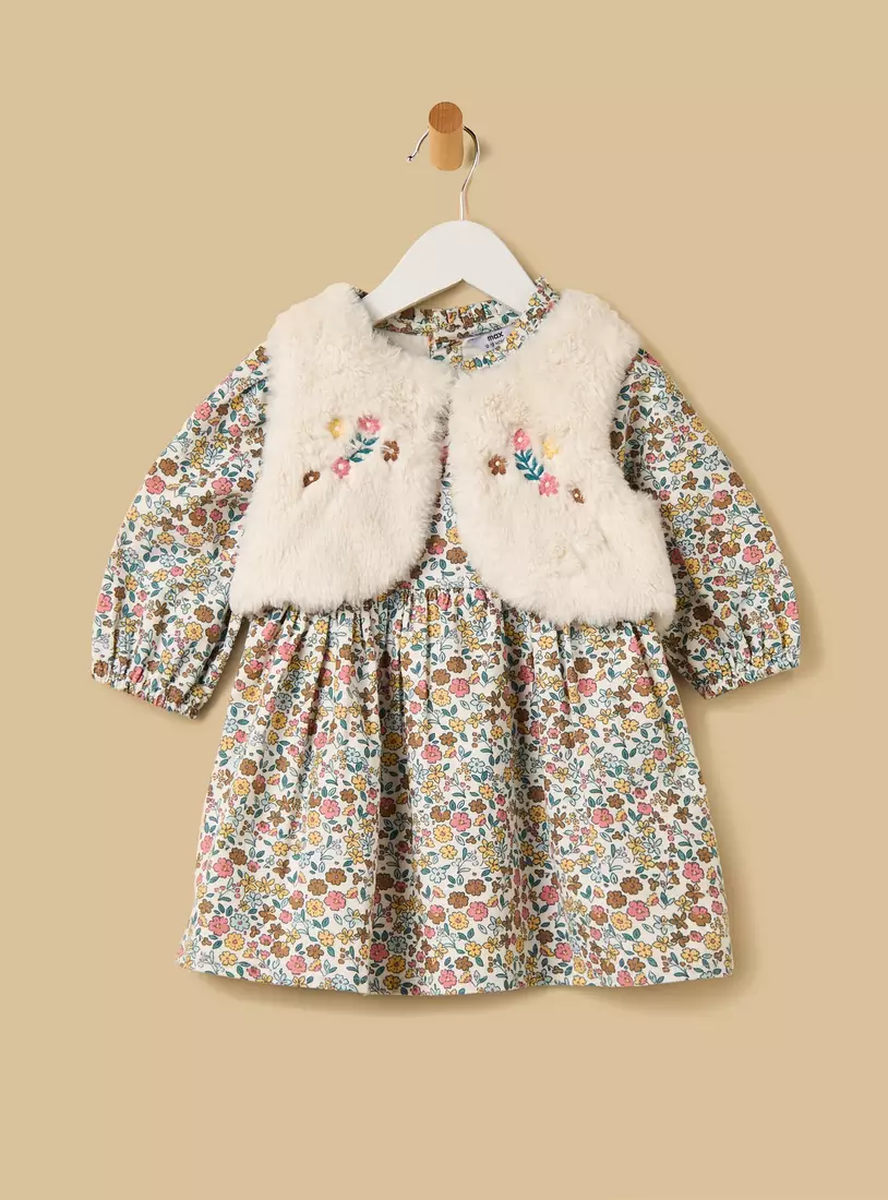 Floral Print Cotton Dress with Shrug-2