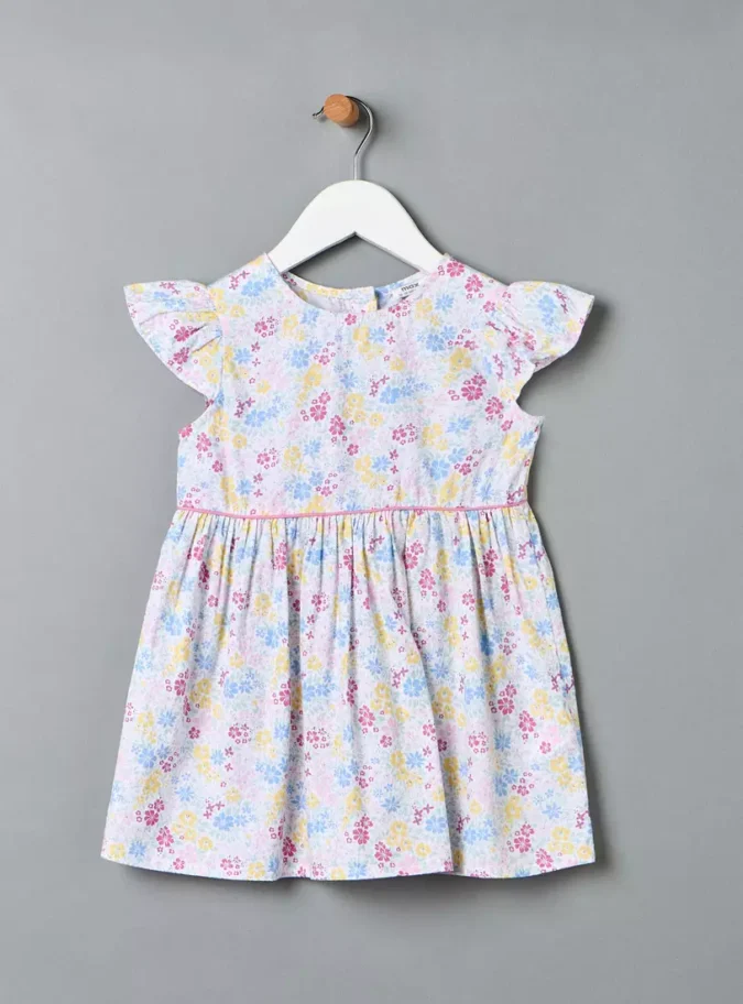 Floral Print Dress with Cap Sleeves-1