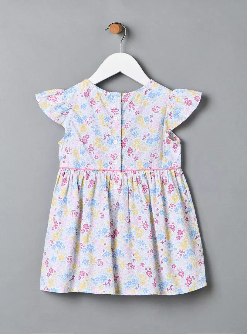 Floral Print Dress with Cap Sleeves-2