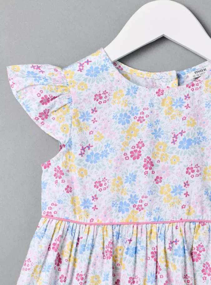 Floral Print Dress with Cap Sleeves-3