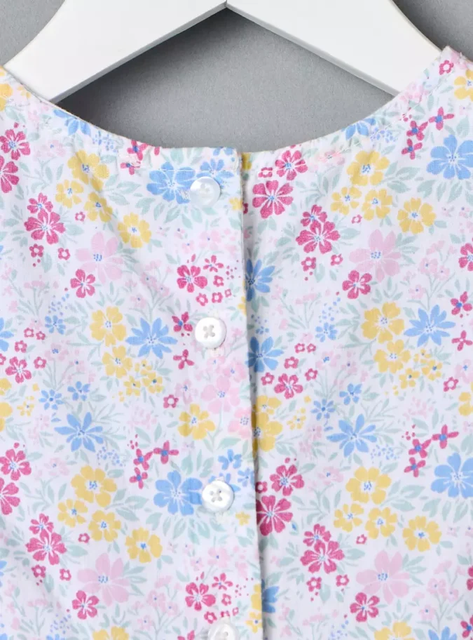 Floral Print Dress with Cap Sleeves-4