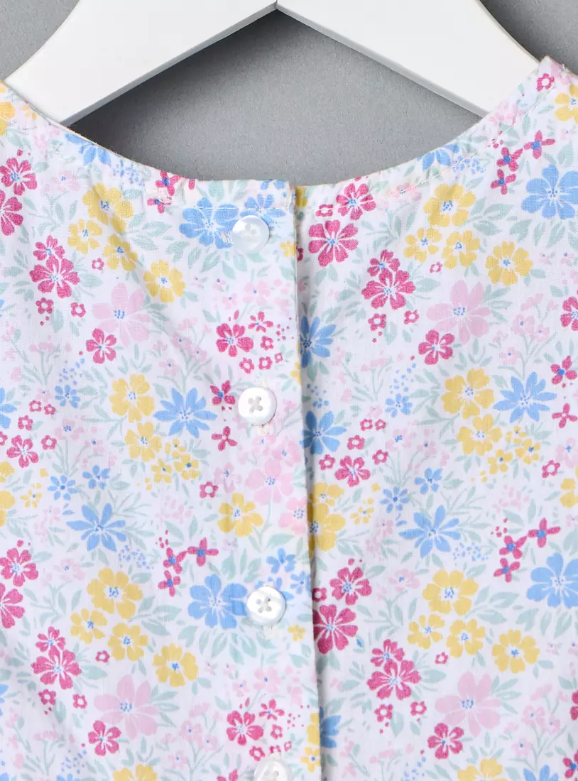 Floral Print Dress with Cap Sleeves-4