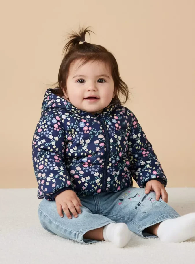 Floral Print Hooded Puffer Jacket-1