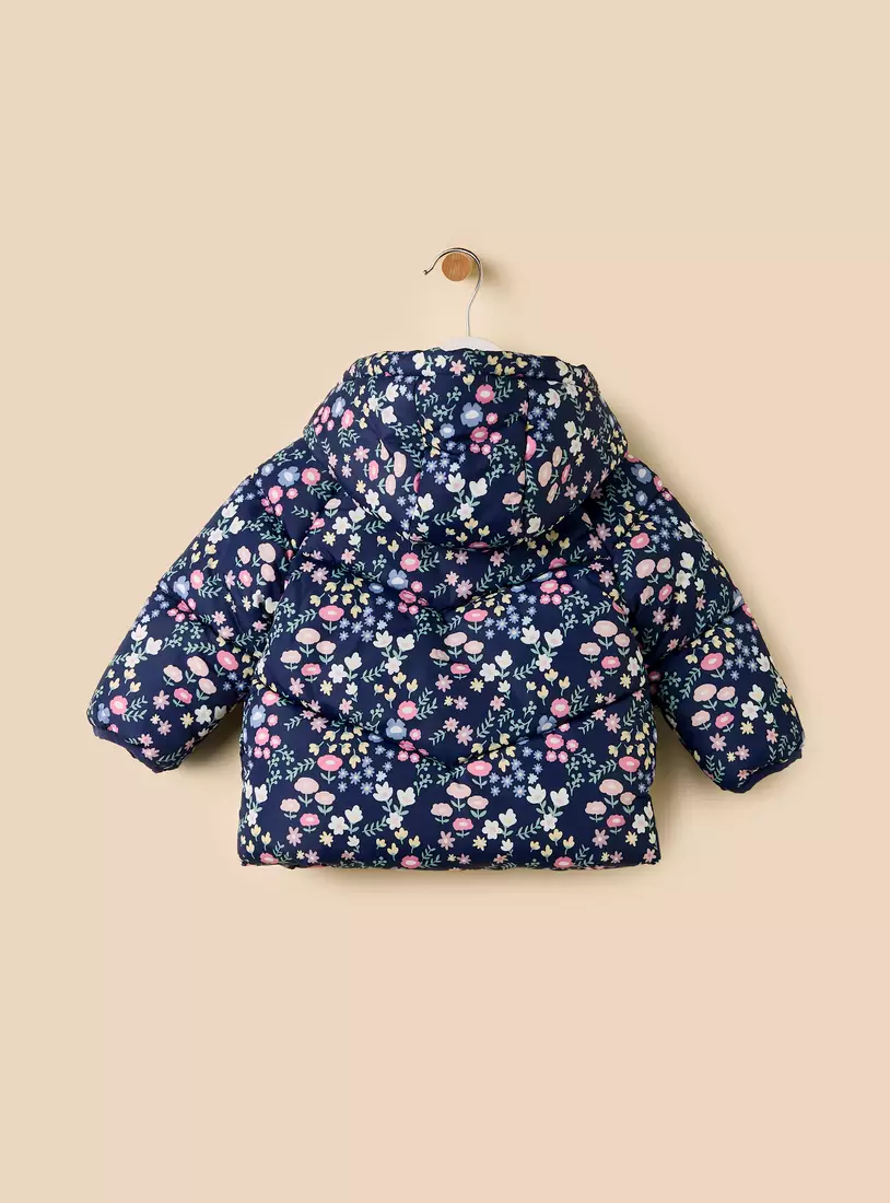 Floral Print Hooded Puffer Jacket-3