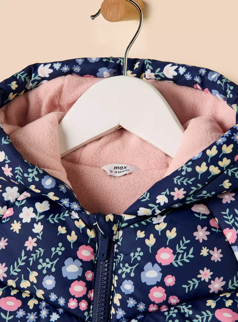 Floral Print Hooded Puffer Jacket-4