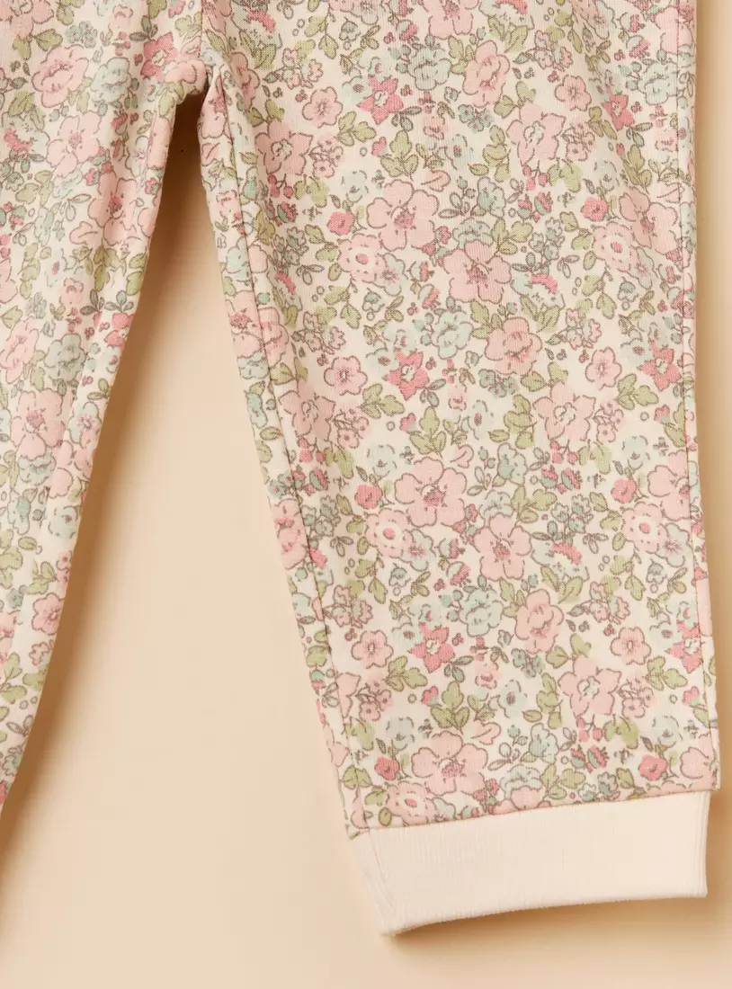 Floral Print Joggers with Ribbed Waistband-4