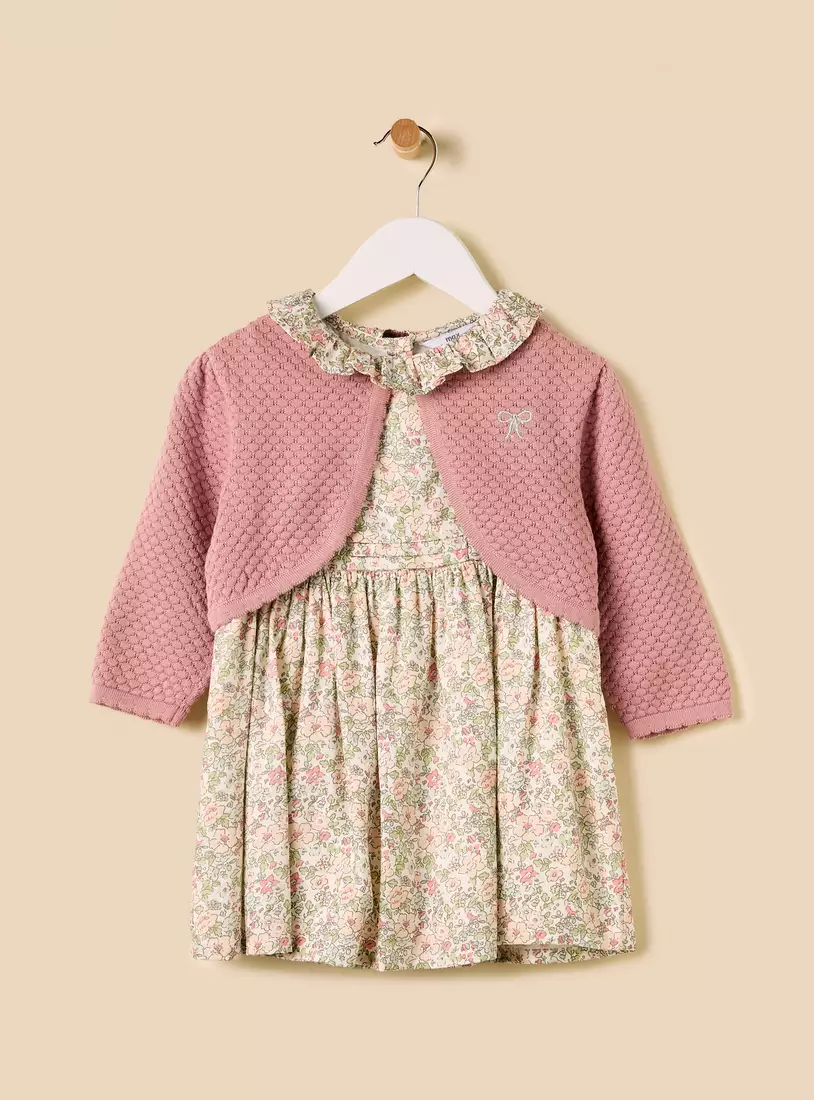 Floral Print Sleeveless Dress with Cardigan-2