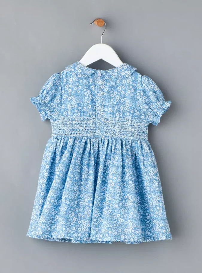 Floral Print Smocked Detail Dress with Peter Pan Collar-2