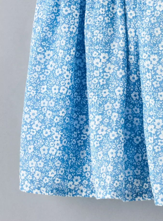 Floral Print Smocked Detail Dress with Peter Pan Collar-4