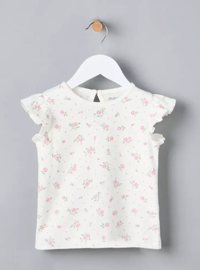 Floral Print T-shirt with Cap Sleeves-1