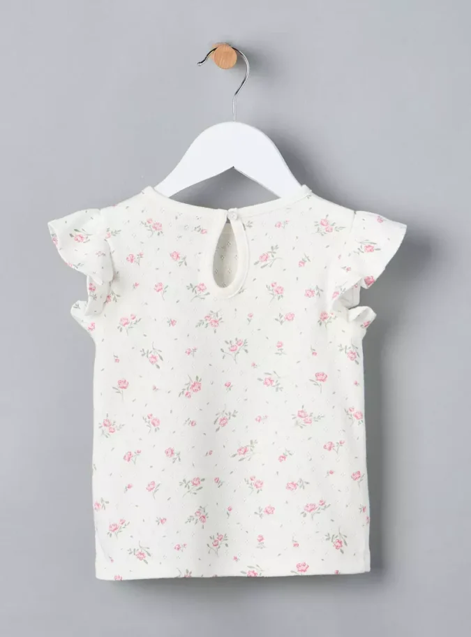 Floral Print T-shirt with Cap Sleeves-2