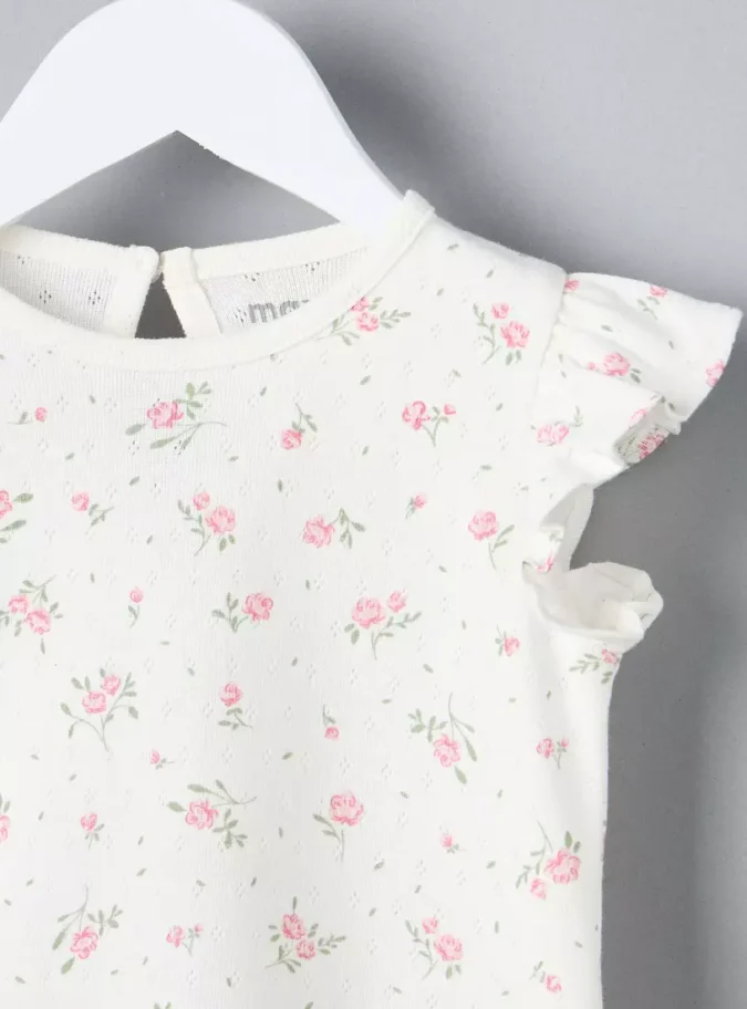 Floral Print T-shirt with Cap Sleeves-3