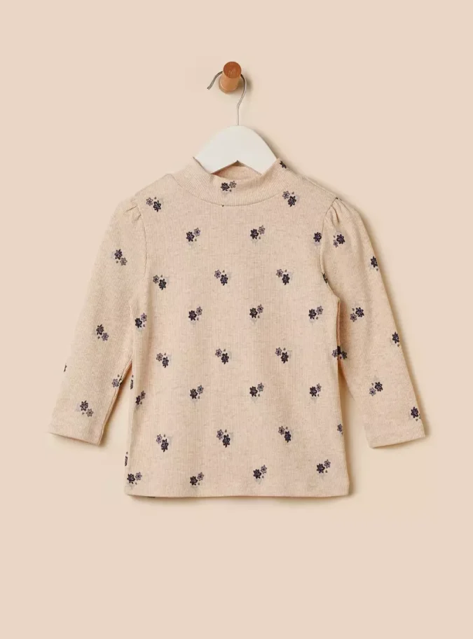 Floral Print Turtleneck T-shirt-2