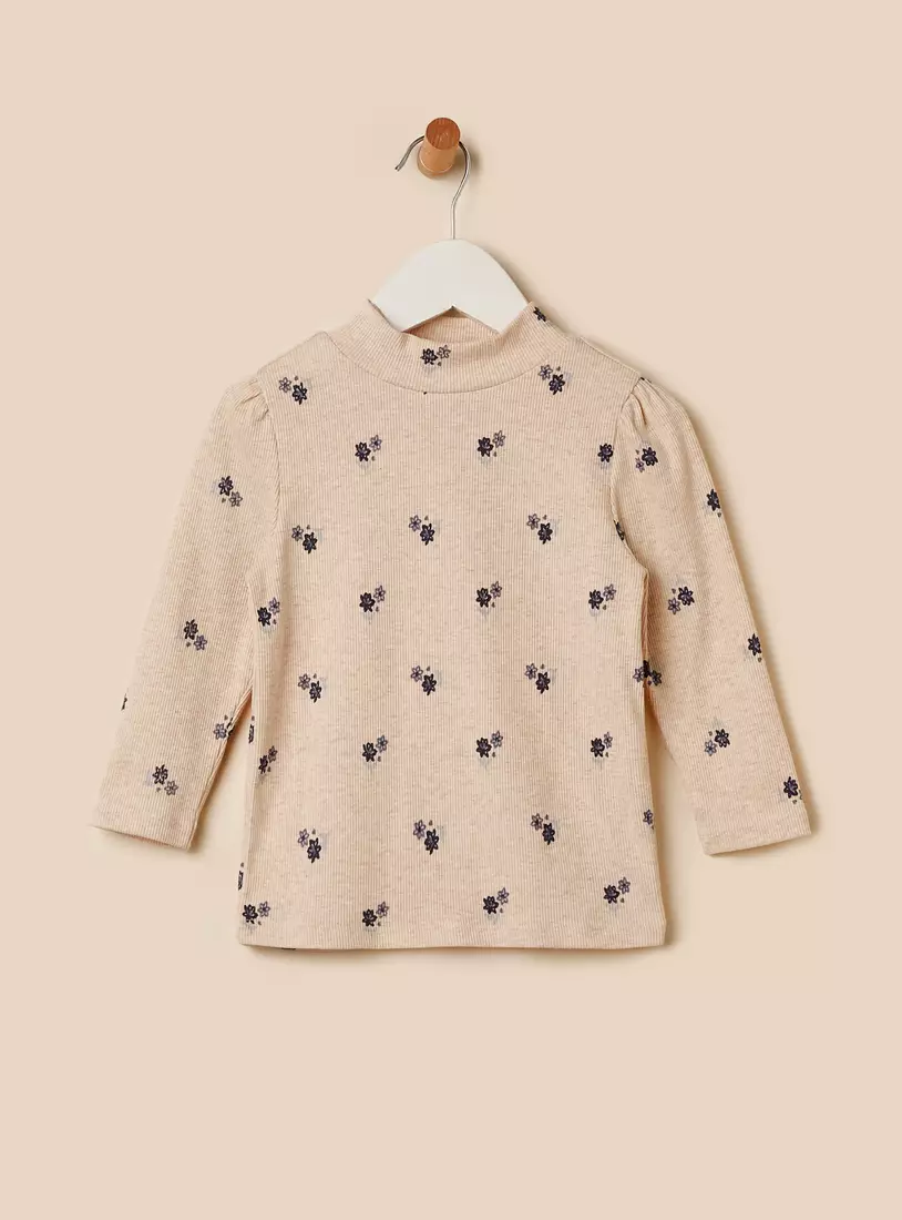 Floral Print Turtleneck T-shirt-2