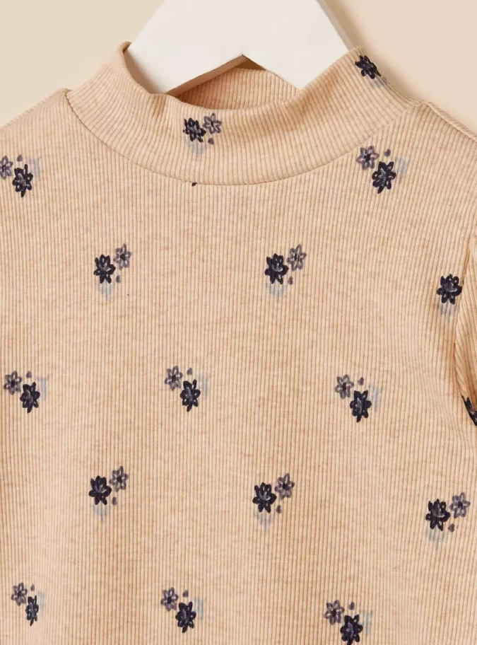 Floral Print Turtleneck T-shirt-3