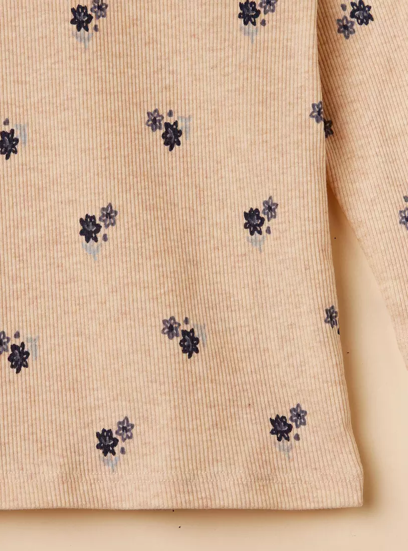 Floral Print Turtleneck T-shirt-4