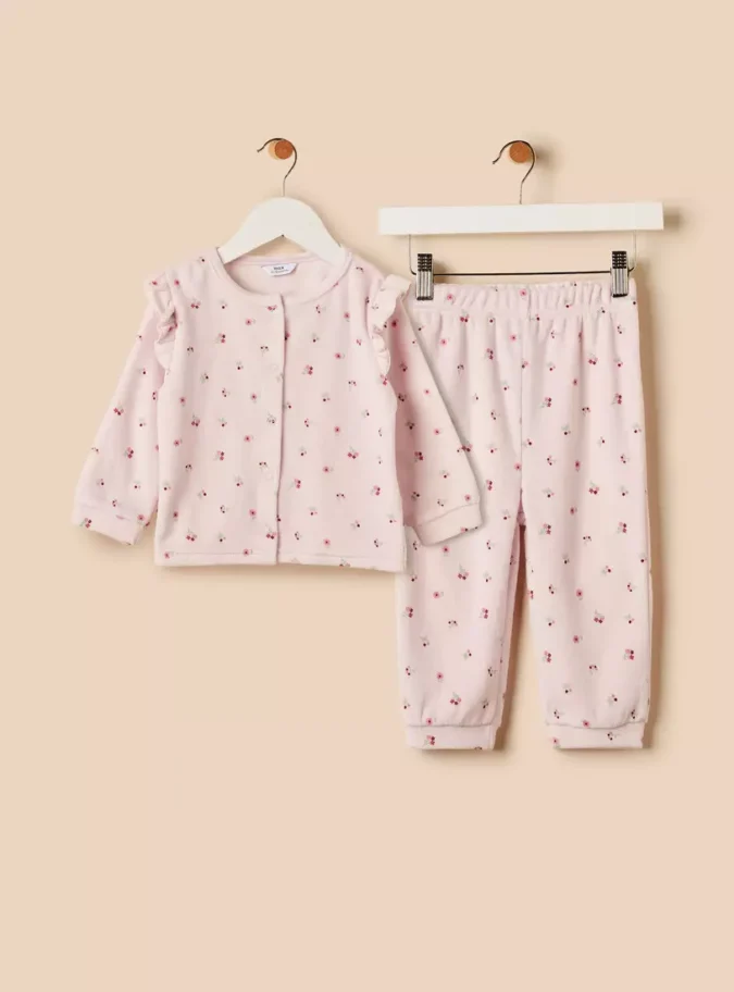 Floral Print Velour Pyjama Set-1