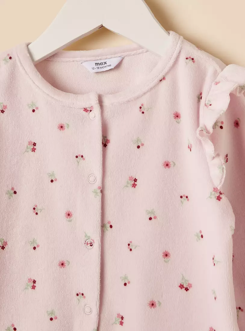 Floral Print Velour Pyjama Set-3