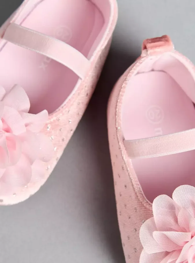 Flower Applique Booties with Elasticated Strap-2