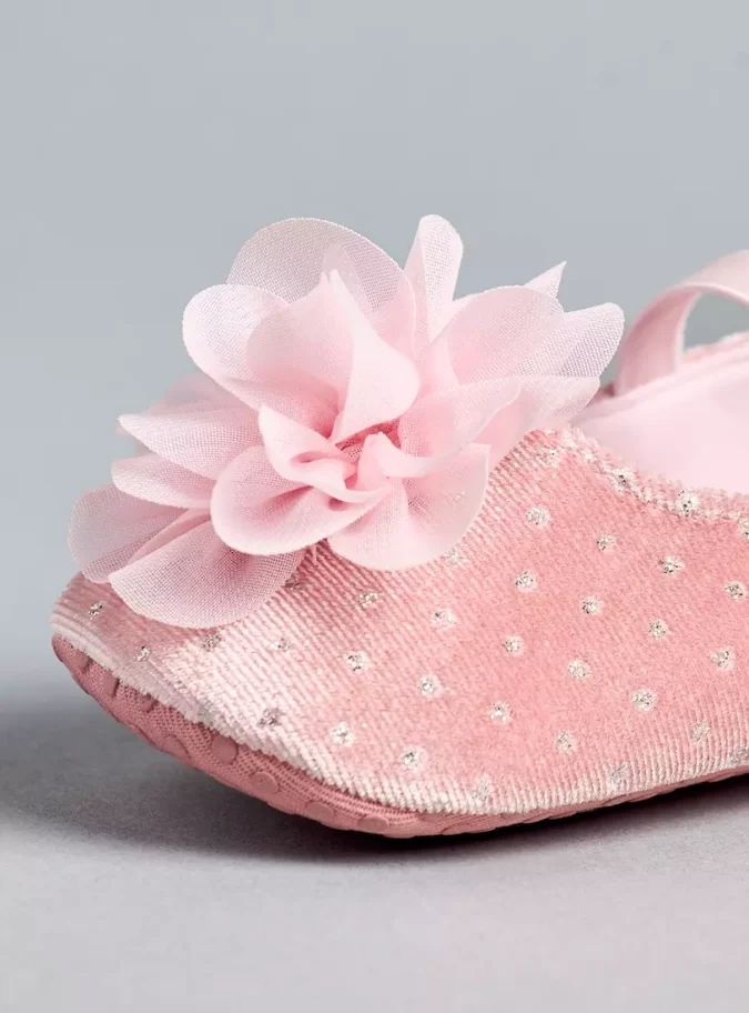 Flower Applique Booties with Elasticated Strap-3