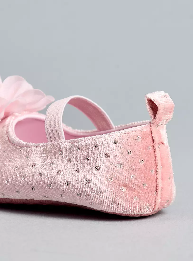 Flower Applique Booties with Elasticated Strap-4