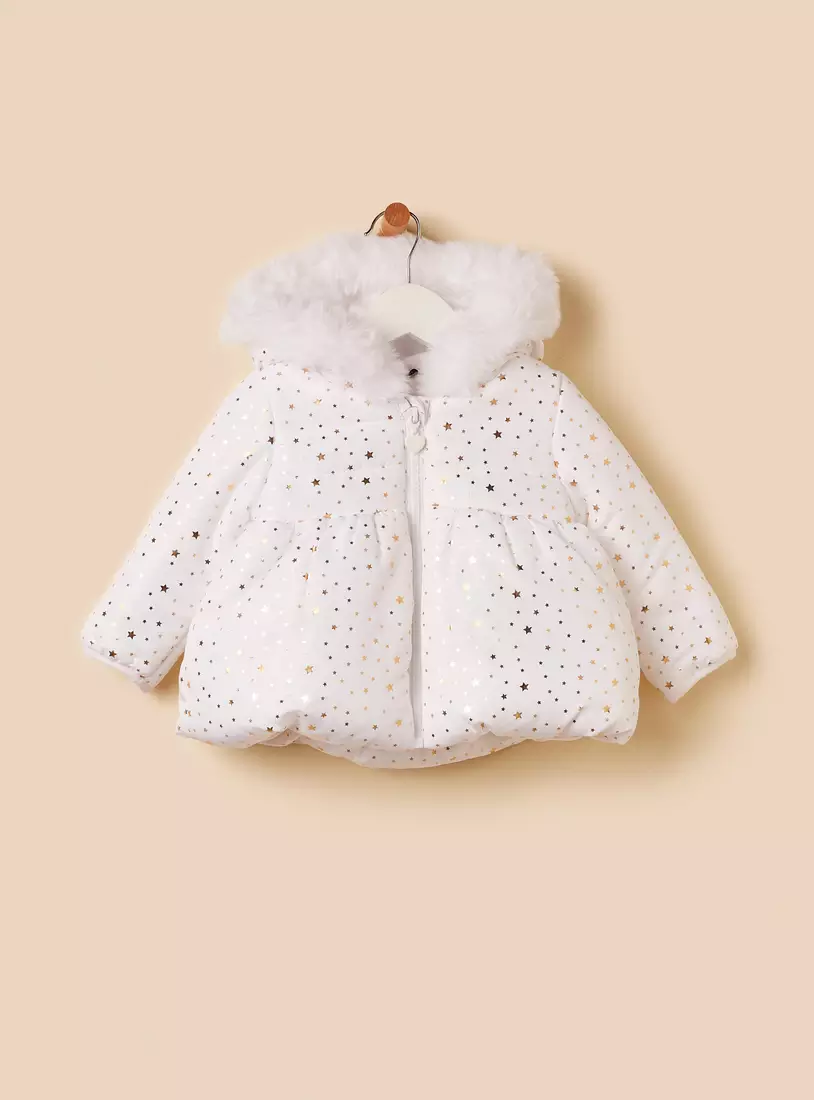 Foil Print Hooded Puffer Jacket-2