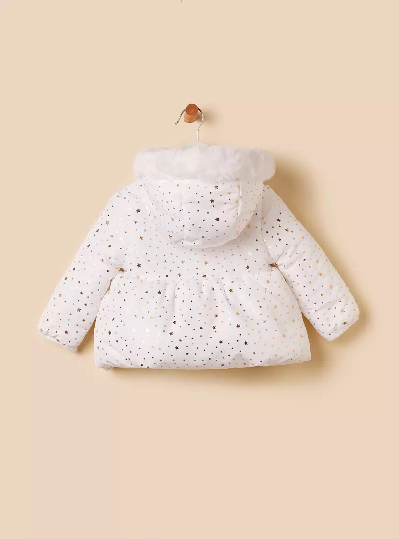 Foil Print Hooded Puffer Jacket-3